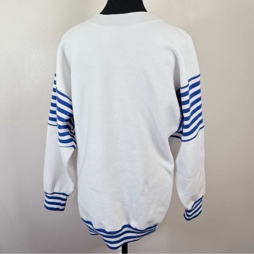 Jostens White Blue Striped Sea World Crew Neck Sweatshirt - Picture 3 of 16